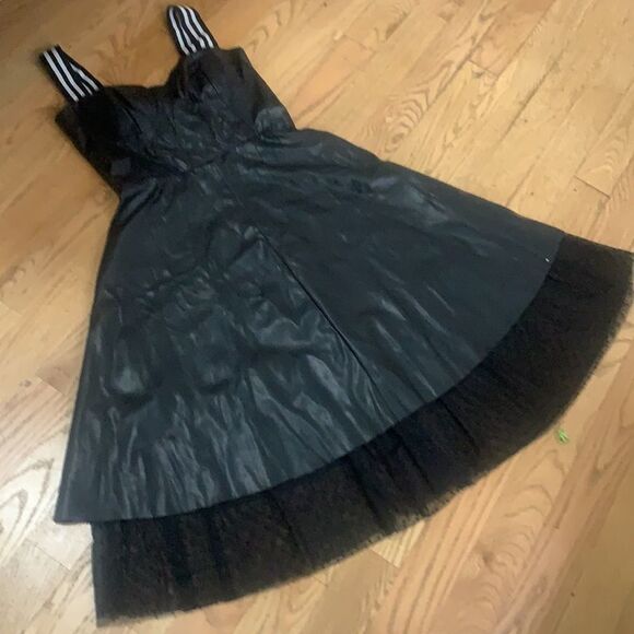 ASOS FAUX LEATHER BLACK ELASTIC SLEEVELESS DRESS  WITH LACE SLIP SIZE 10 - Picture 9 of 9